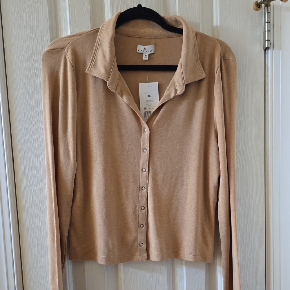 TRUE CRAFT BRAND WOMEN'S JUNIOR SIZE LONG SLEEVES TAN TOP SIZE XL